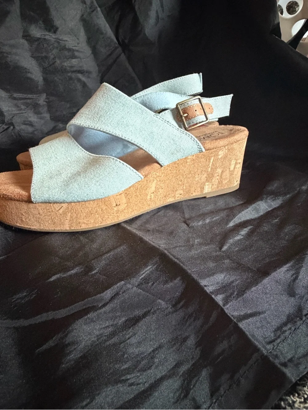 Toms Light Blue Cross-Strap Cork Wedge Sandals - Women